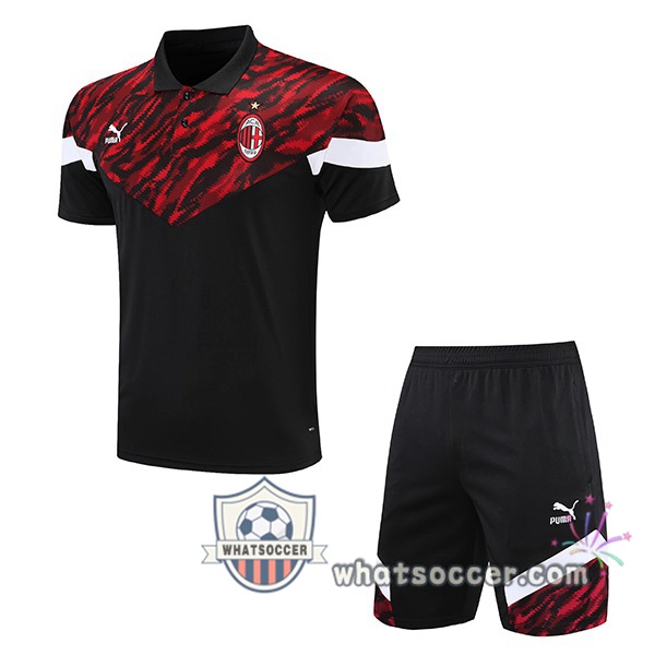 Training Polo Set AC Milan + Shorts Black Red 2021-2022