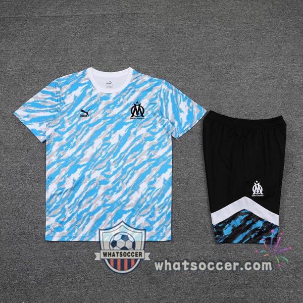Marseille OM + Shorts Blue White Training T-Shirt Suit 2021-2022