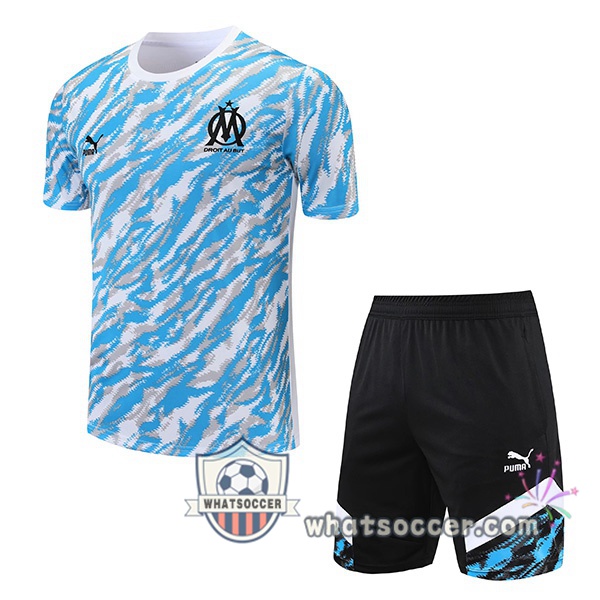 Marseille OM + Shorts Blue White Training T-Shirt Suit 2021-2022