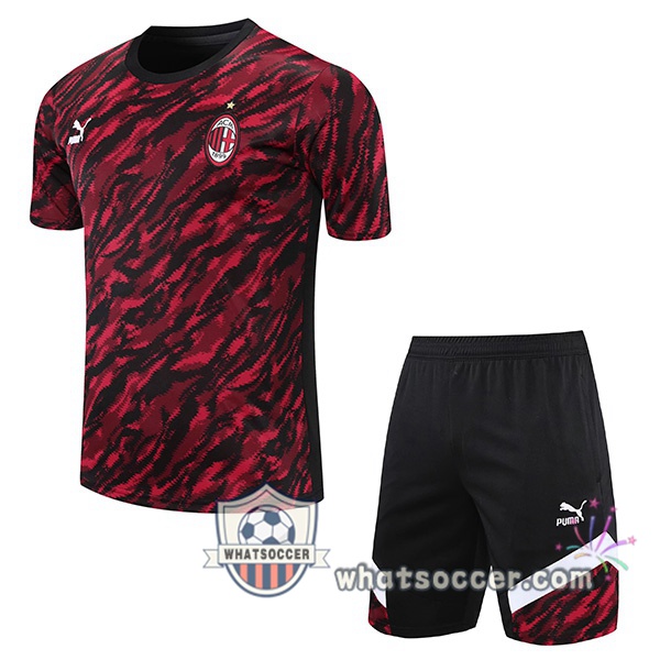 AC Milan + Shorts Red Black Training T-Shirt Suit 2021-2022