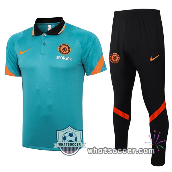 Training Polo Set FC Chelsea + Pants Blue 2021-2022