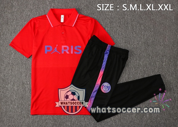 Training Polo Set Paris PSG + Pants Red 2021-2022