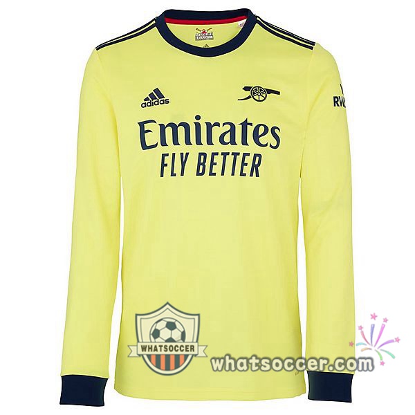Arsenal Away Long Sleeve Soccer Jerseys Yellow 2021-2022