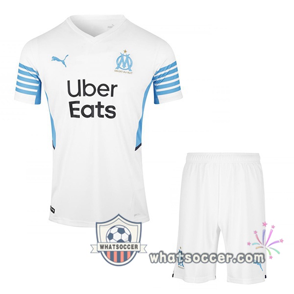 Marseille OM Kids Home Soccer Jerseys 2021-2022