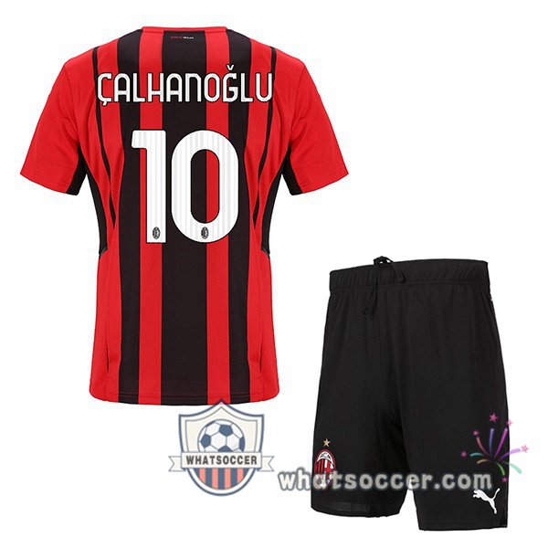 AC Milan (ÇALHANOĞLU 10) Kids Home Soccer Jerseys 2021-2022