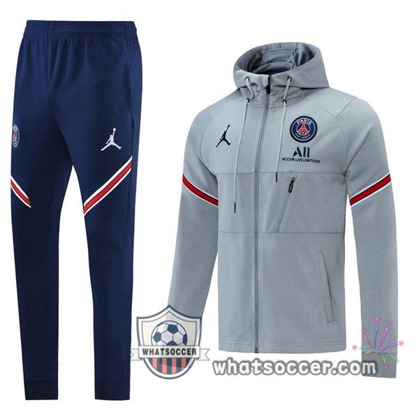 JORDAN Paris PSG Gray Hooded Jacket 2021-2022