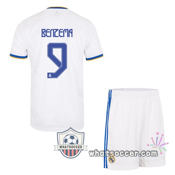Real Madrid (Benzema 9) Kids Home Soccer Jerseys 2021-2022