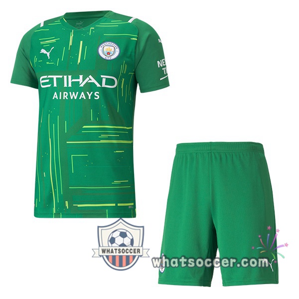 Manchester City Kids Goalkeeper Soccer Jerseys Green 2021-2022
