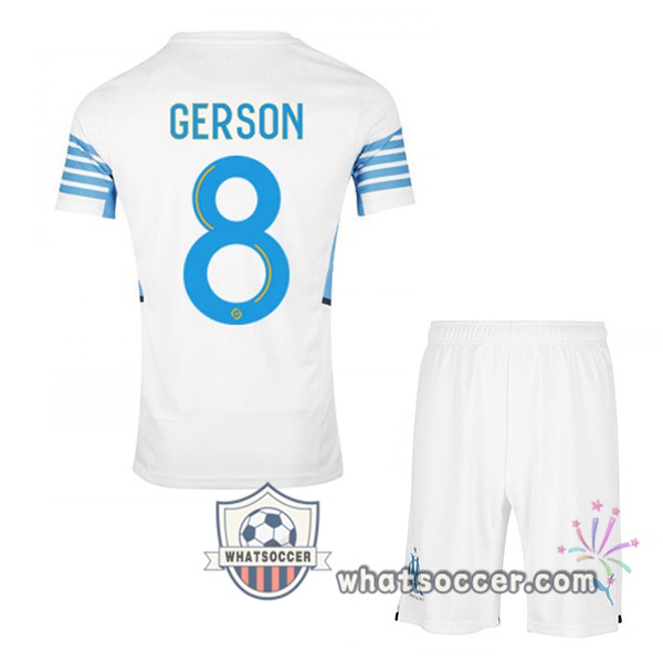 Marseille OM (GERSON 8) Kids Home Soccer Jerseys 2021-2022