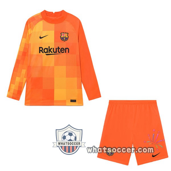 FC Barcelona Kids Goalkeeper Soccer Jerseys Long Sleeve Orange 2021-2022
