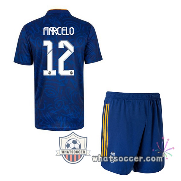 Real Madrid (Marcelo 12) Kids Away Soccer Jerseys 2021-2022