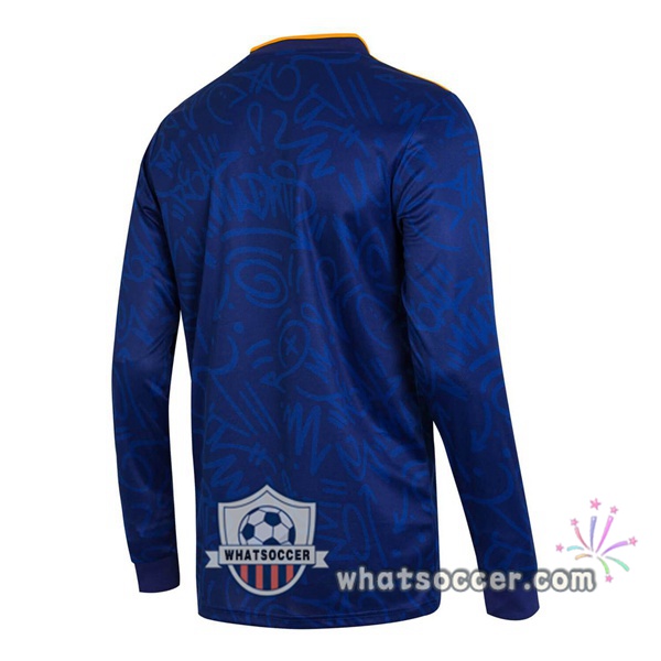 Real Madrid Away Soccer Jerseys Long Sleeve Blue 2021-2022
