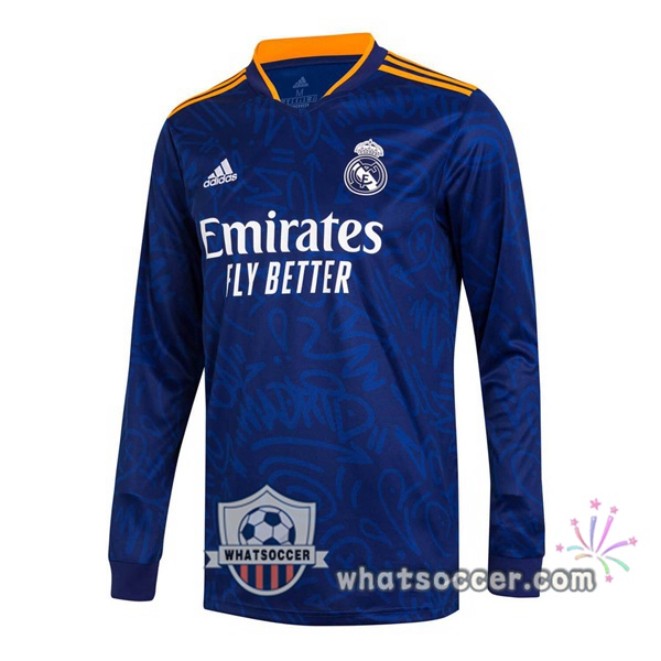 Real Madrid Away Soccer Jerseys Long Sleeve Blue 2021-2022