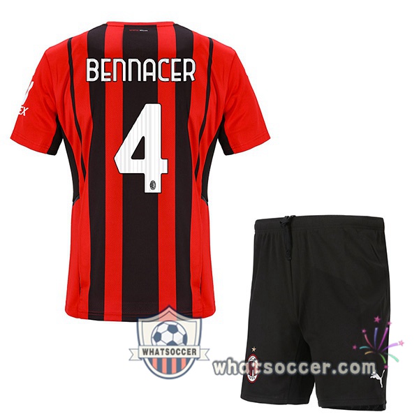 AC Milan (BENNACER 4) Kids Home Soccer Jerseys 2021-2022
