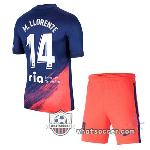 Atletico Madrid (M. Llorente 14) Kids Away Soccer Jerseys 2021-2022