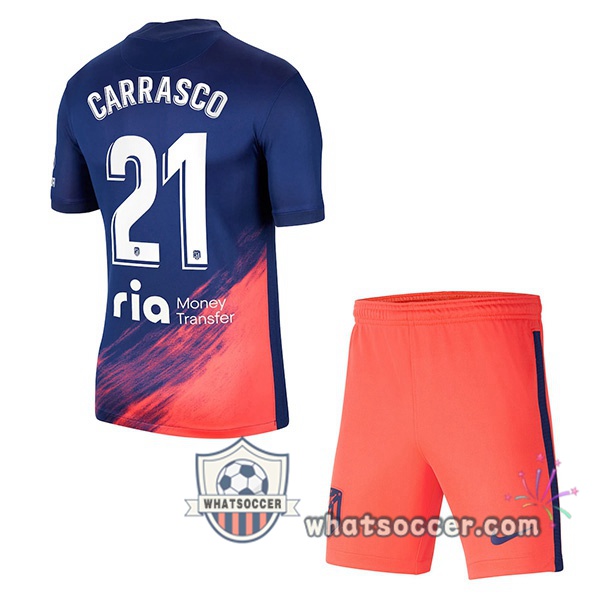 Atletico Madrid (Carrasco 21) Kids Away Soccer Jerseys 2021-2022