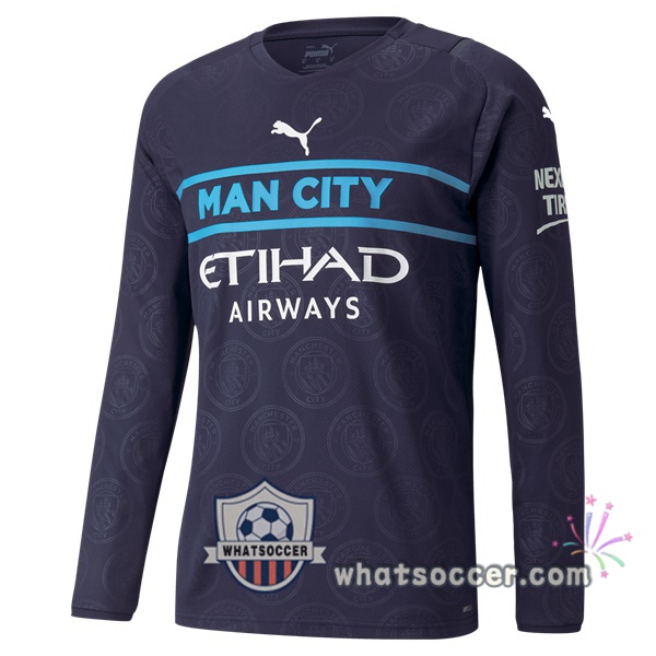 Manchester City Third Long Sleeve Blue Royal Soccer Jerseys 2021-2022