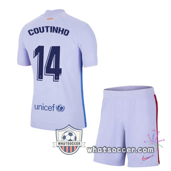 FC Barcelona (Coutinho 14) Kids Away Soccer Jerseys 2021-2022