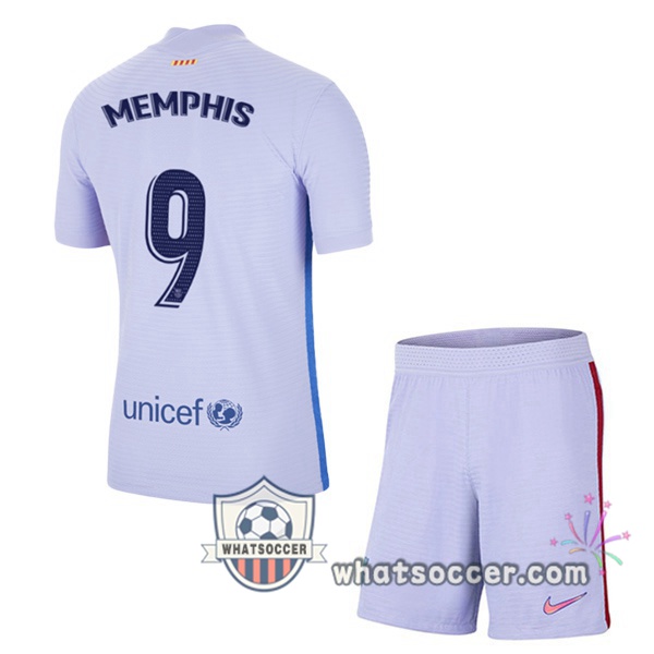 FC Barcelona (Memphis 9) Kids Away Soccer Jerseys 2021-2022