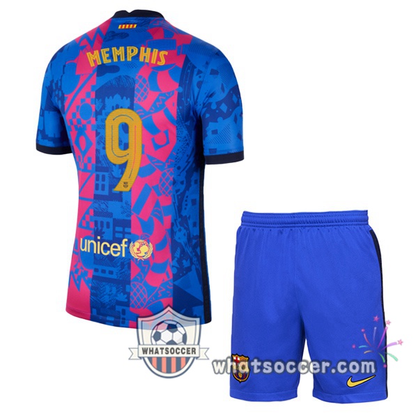 FC Barcelona (Memphis 9) Kids Third Soccer Jerseys 2021-2022