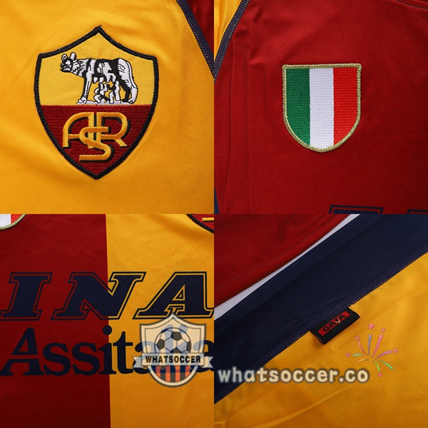 2001-2002 Roma Third Away Retro Jerseys Long Sleeve Yellow Red