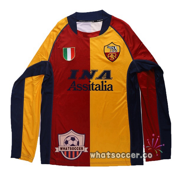 2001-2002 Roma Third Away Retro Jerseys Long Sleeve Yellow Red