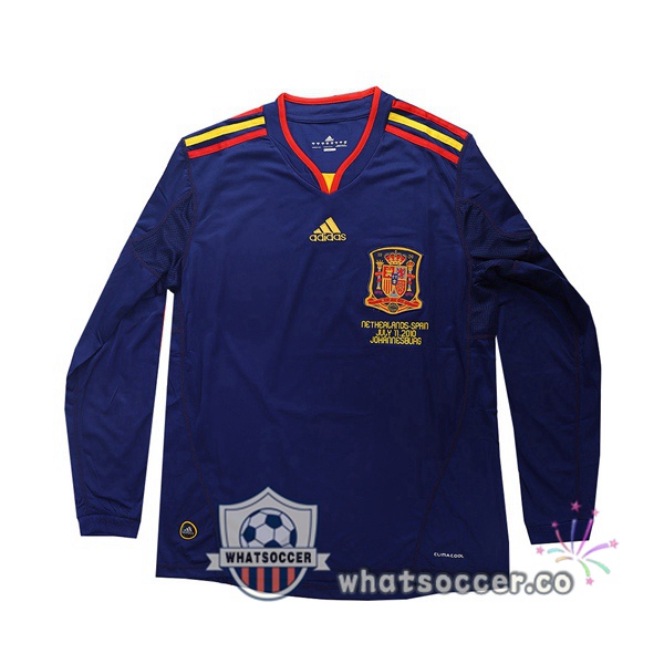 2010 Spain Away Retro Jerseys Long Sleeve Blue